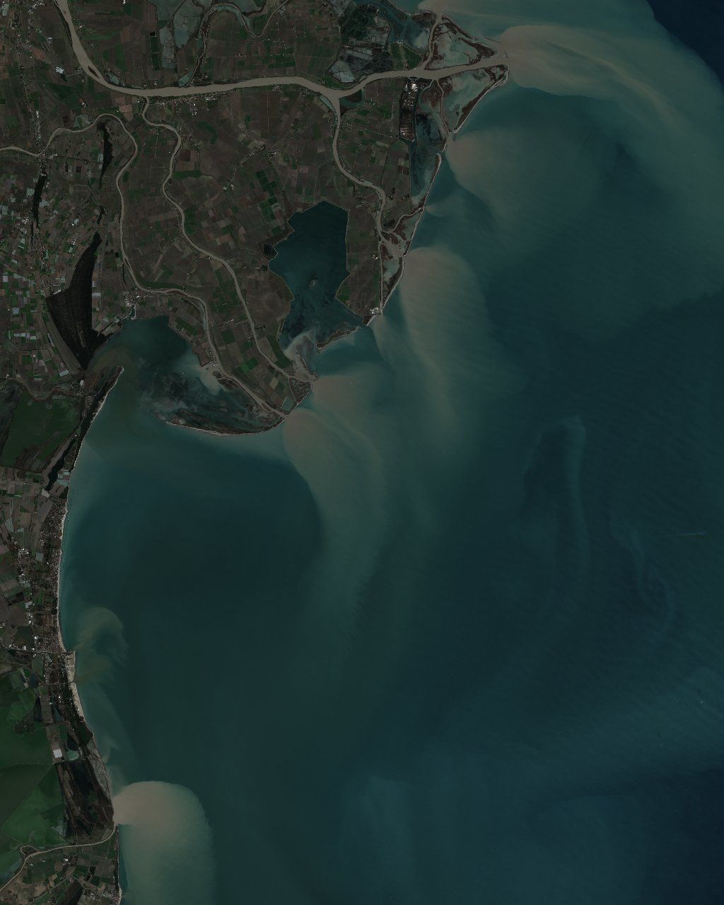 Sentinel-2 satellite image: Po Delta, Adriatic coast with sediment plumes